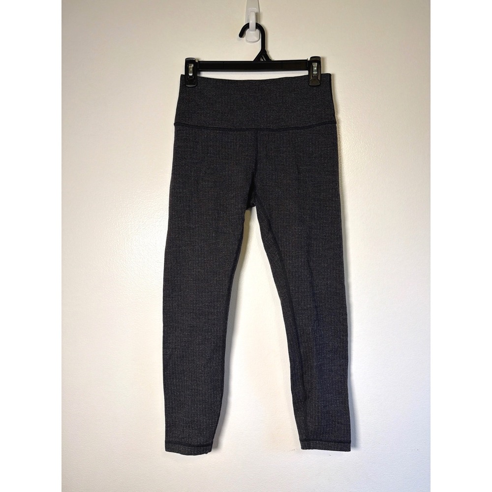 Lululemon Wunder Under High Rise Herringbone Leggings 8 Grey Black 23 Inseam